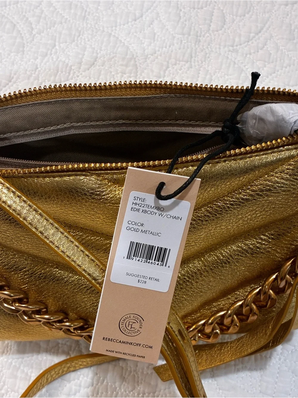 Rebecca Minkoff Edie Chain Gold Crossbody Bag NWT